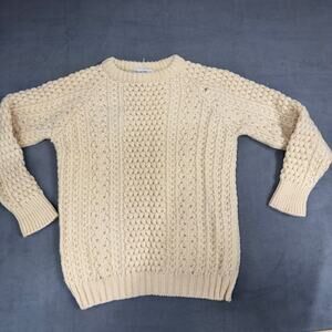 Purple‎ Heather Handknit Ireland Wool CableKnit Sweater Crewneck Cream L Flaw